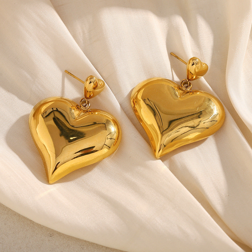 Minimalist French-Inspired Stainless Steel Heart-Shaped Earrings with 18K Gold Plating for Women