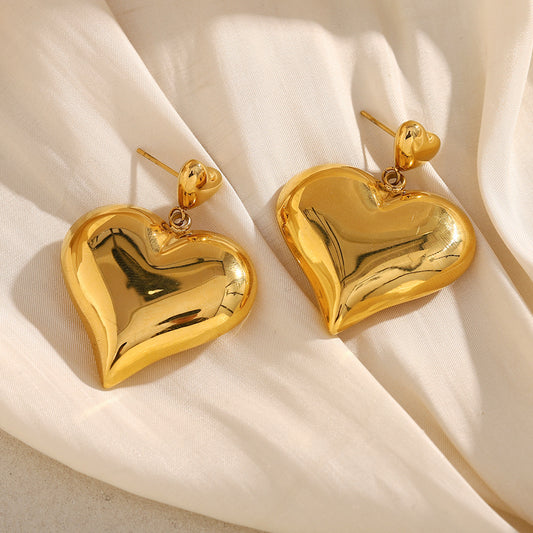 Minimalist French-Inspired Stainless Steel Heart-Shaped Earrings with 18K Gold Plating for Women