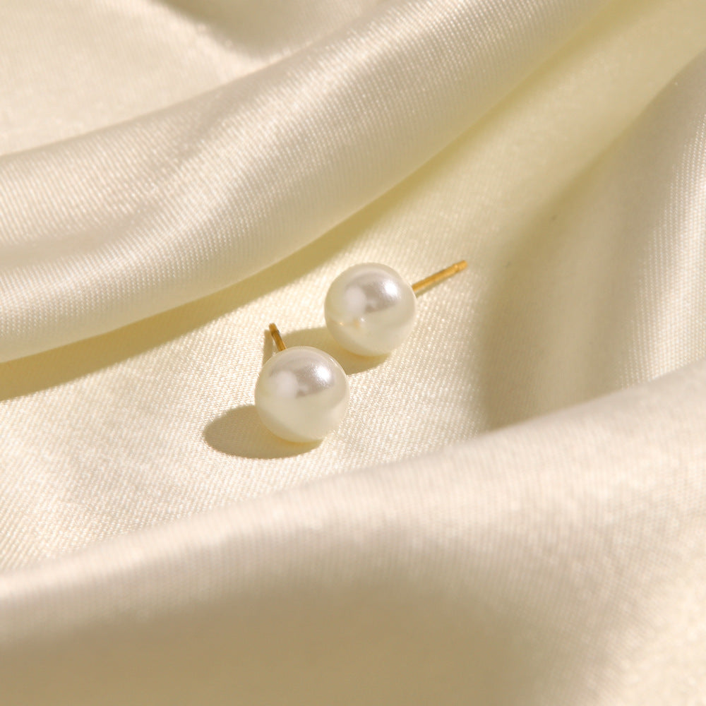 Orecchini a perno da donna in acciaio inossidabile geometrico con perla iridescente grande, stile vintage francese chic minimalista