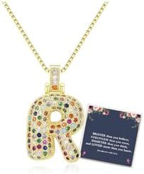 Sweet Hip-hop Letter Brass Cubic Zirconia Inlay Pendant Necklace Box Chain Unisex
