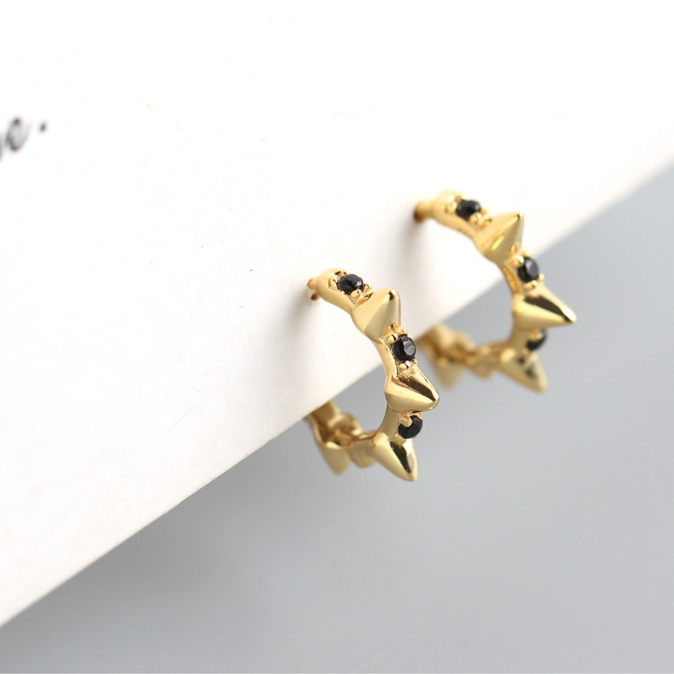 Punk 925 Sterling Silver Round Geometric Rhinestone Inlay Hoop Earrings for Women