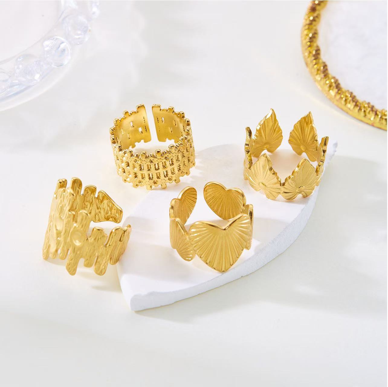 Elegant Gold Plated Stainless Steel Butterfly Star Geometric Ring