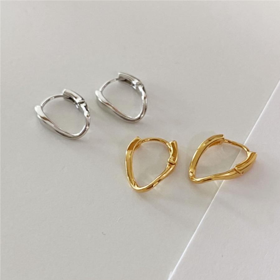 Minimalist Geometric Letter-Shaped 925 Sterling Silver Stud Earrings with Gold Plating for Women
