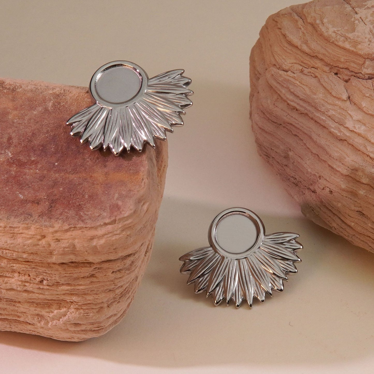 Vintage Geometric Fan-Shaped Round Stainless Steel Earrings
