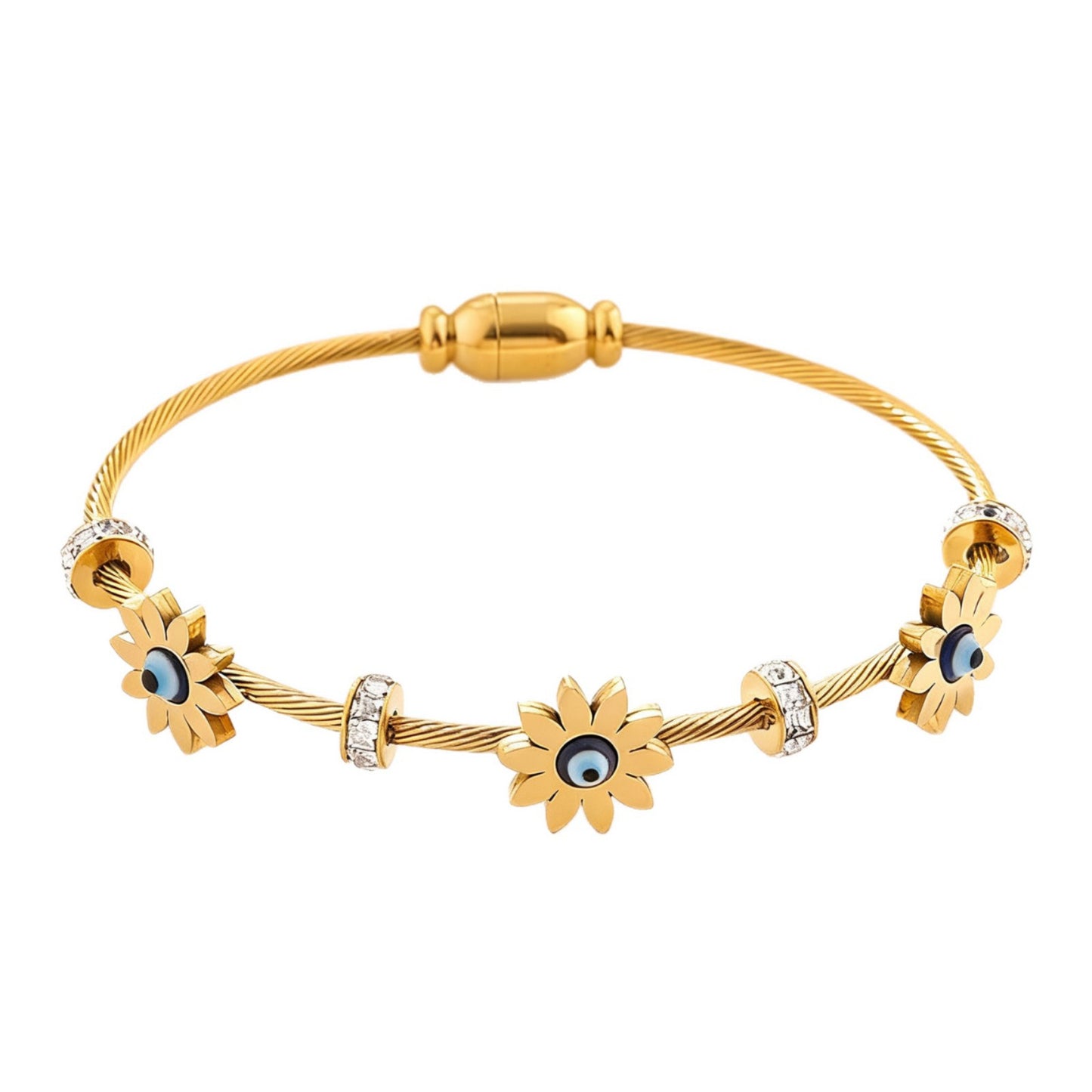 18K Gold Plated Stainless Steel Round Evil Eye Bracelet