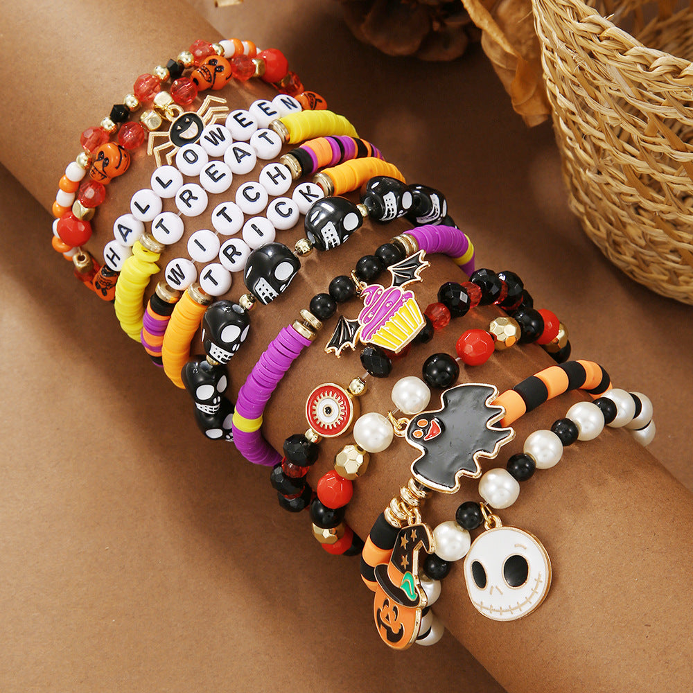 Gothic Geometric Letter Drip Oil Polymer Clay Bracelet with Brass Beads