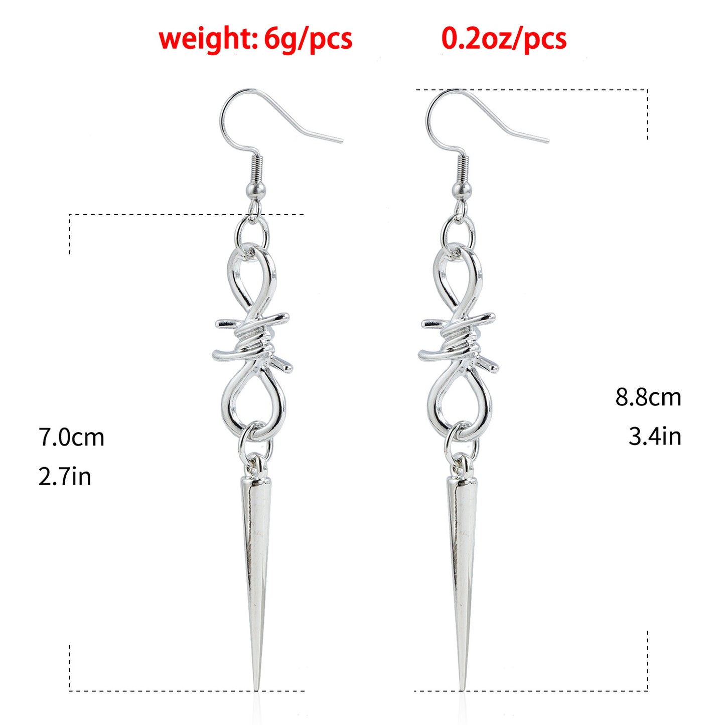 Gothic Long Tassel Rivet Figure-8 Thorn Drop Earrings for Women