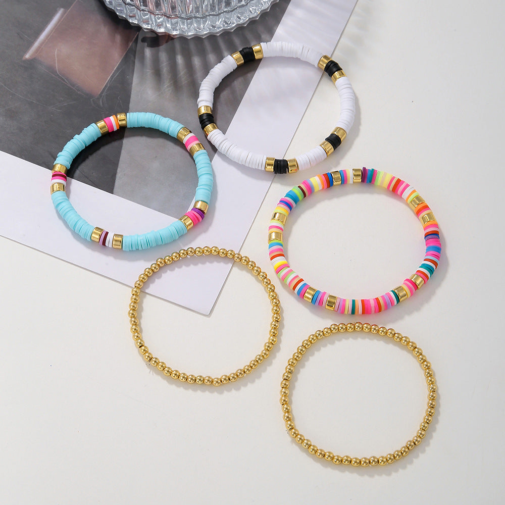 Bohemian Colorful Geometric Round Resin Beaded Bracelet for Unisex