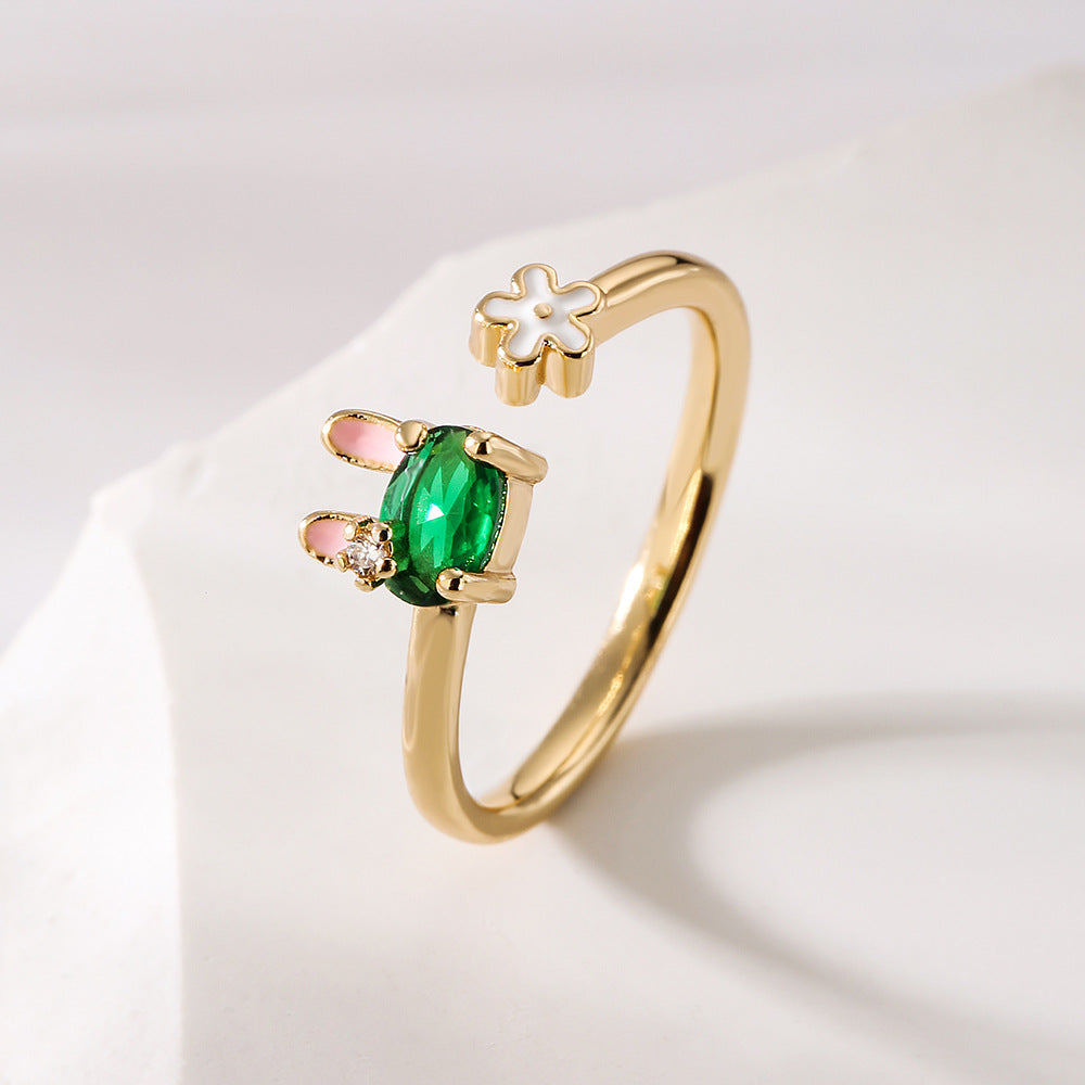 Anello a coniglio geometrico in rame placcato oro 18 carati con intarsio di zirconi per donna