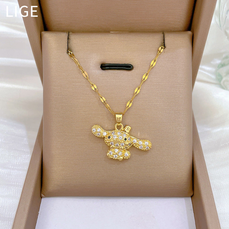 Collana con ciondolo a orsetto, lusso, strass, geometrica, in acciaio al titanio, per unisex