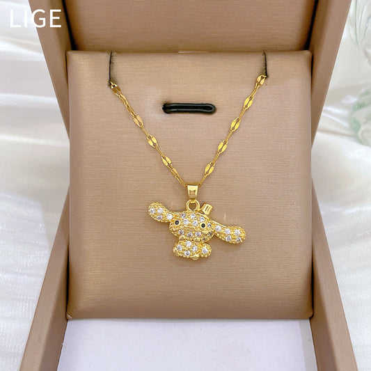 Collana con ciondolo a orsetto, lusso, strass, geometrica, in acciaio al titanio, per unisex
