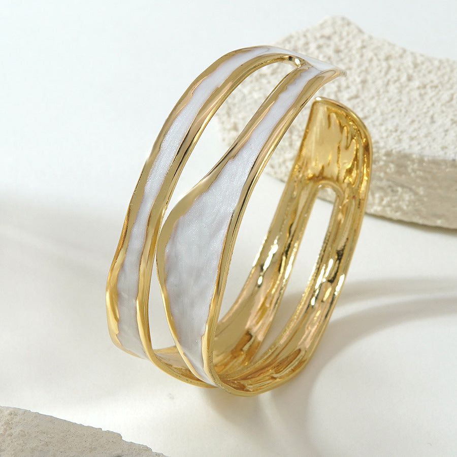 Minimalist Geometric Round Drip Oil Stainless Steel Open Cuff Bracelet