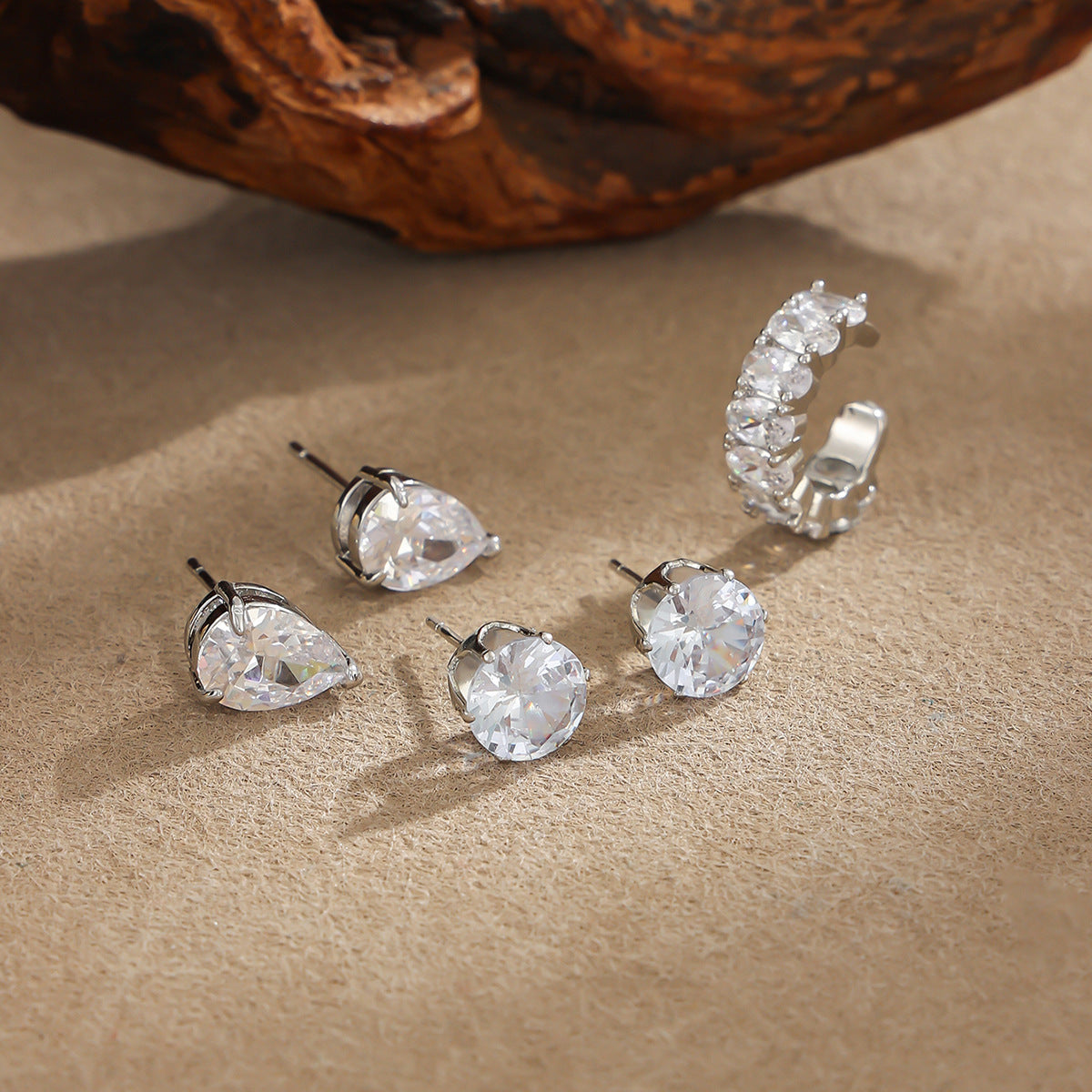 Minimalist Teardrop Geometric Cubic Zirconia Stainless Steel PVD Clip-on Earrings for Women