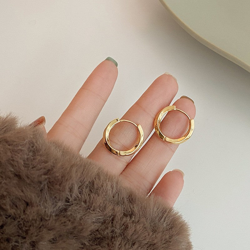 Orecchini a Cerchio Minimalisti Geometrici da Donna in Rame Placcato Oro, Orecchini Semplici a Perno Rotondi