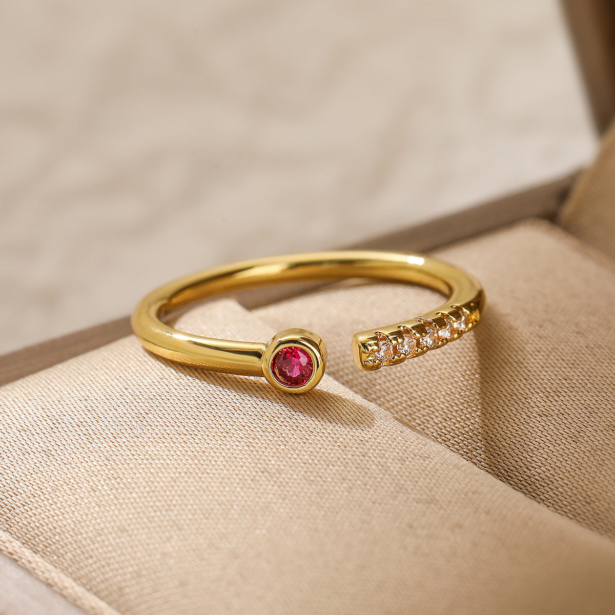 Minimalist Geometric Copper Ring for Women with Micro-Pave Zirconia Accents Adjustable Open Band