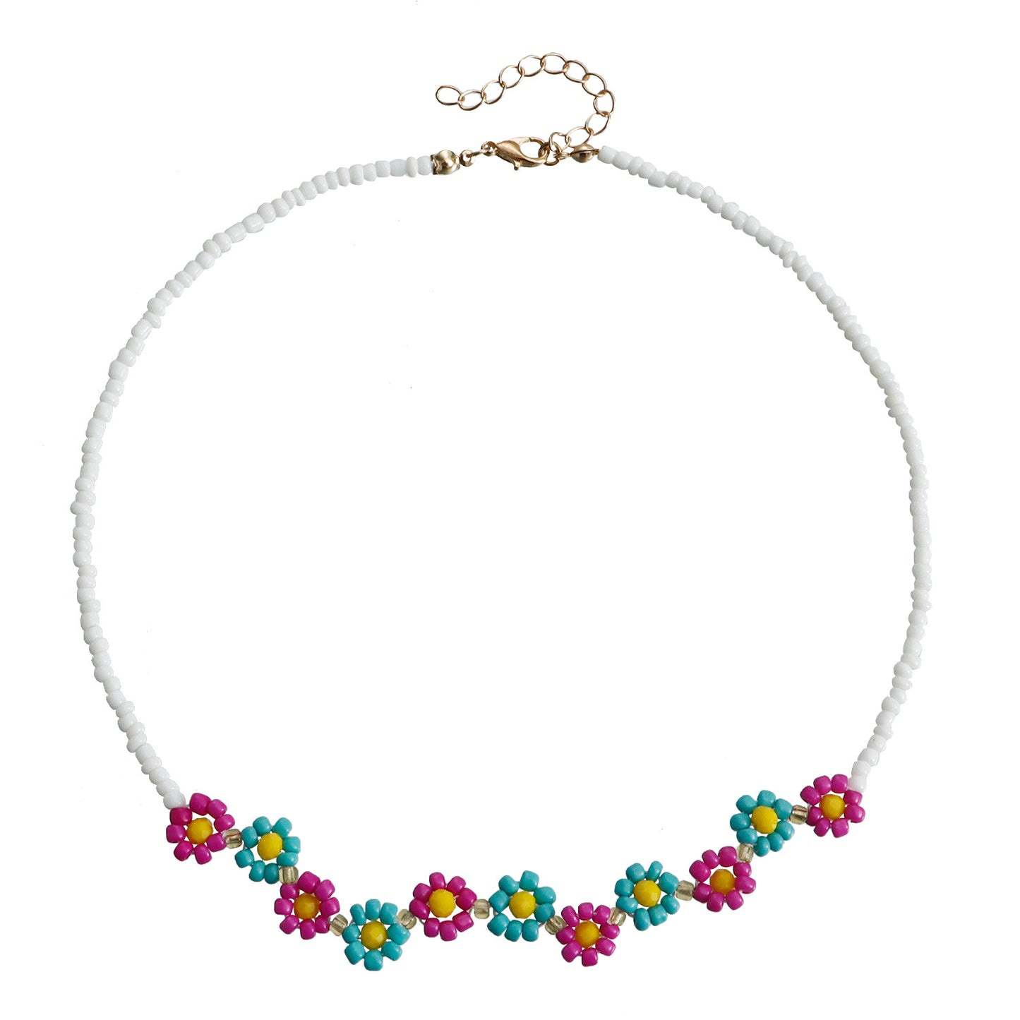 Retro Artistic Fashion Necklace with Geometric Shape Alloy Pendant, Electroplated Colorful Seed Bead Choker for Women