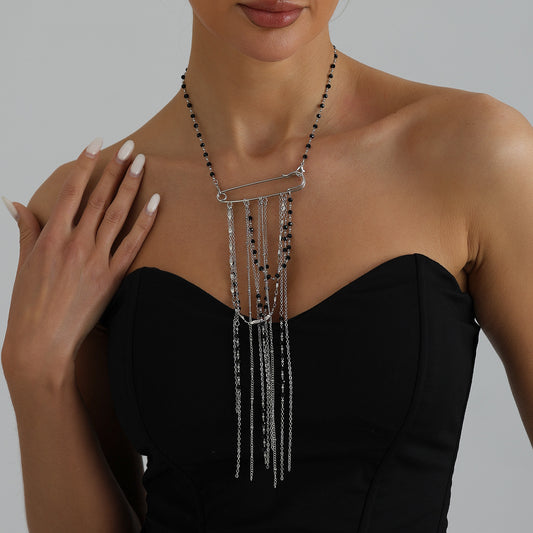 Streetwear Geometric Iron Plated Tassel Necklace for Women