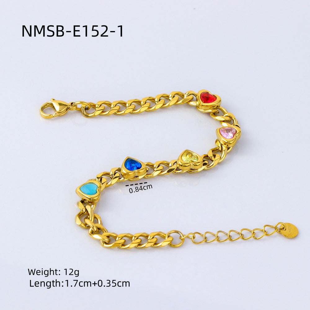 Bracciale da donna regolabile a forma di cuore in acciaio inossidabile con placcatura in oro e zirconi, gioielli alla moda stile ufficio minimalista