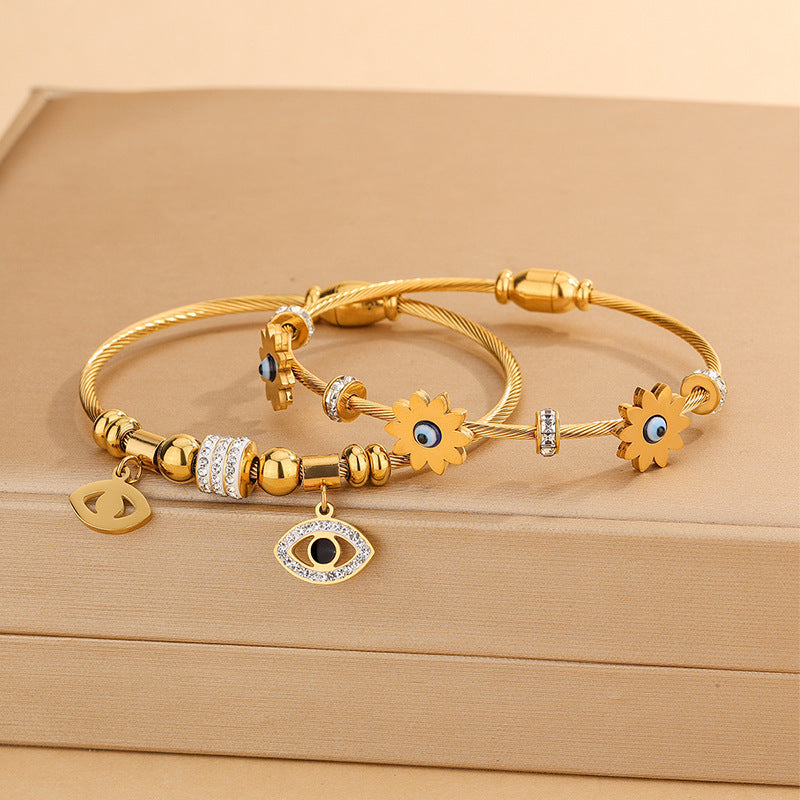 18K Gold Plated Stainless Steel Round Evil Eye Bracelet