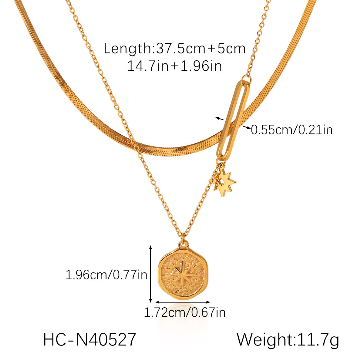 Minimalist Geometric Eight-Pointed Star Pendant Necklace in Stainless Steel with Plated Finish on Blade Chain for Women