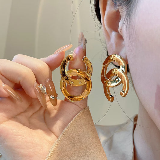 Sweet Luxury Gold Plated Brass Letter Earrings with 925 Sterling Silver Posts for Women