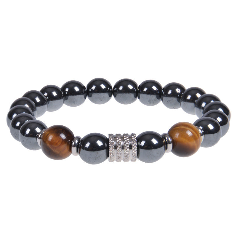 Minimalist Vintage Geometric Round Natural Obsidian Tiger Eye Stainless Steel Bracelet Unisex