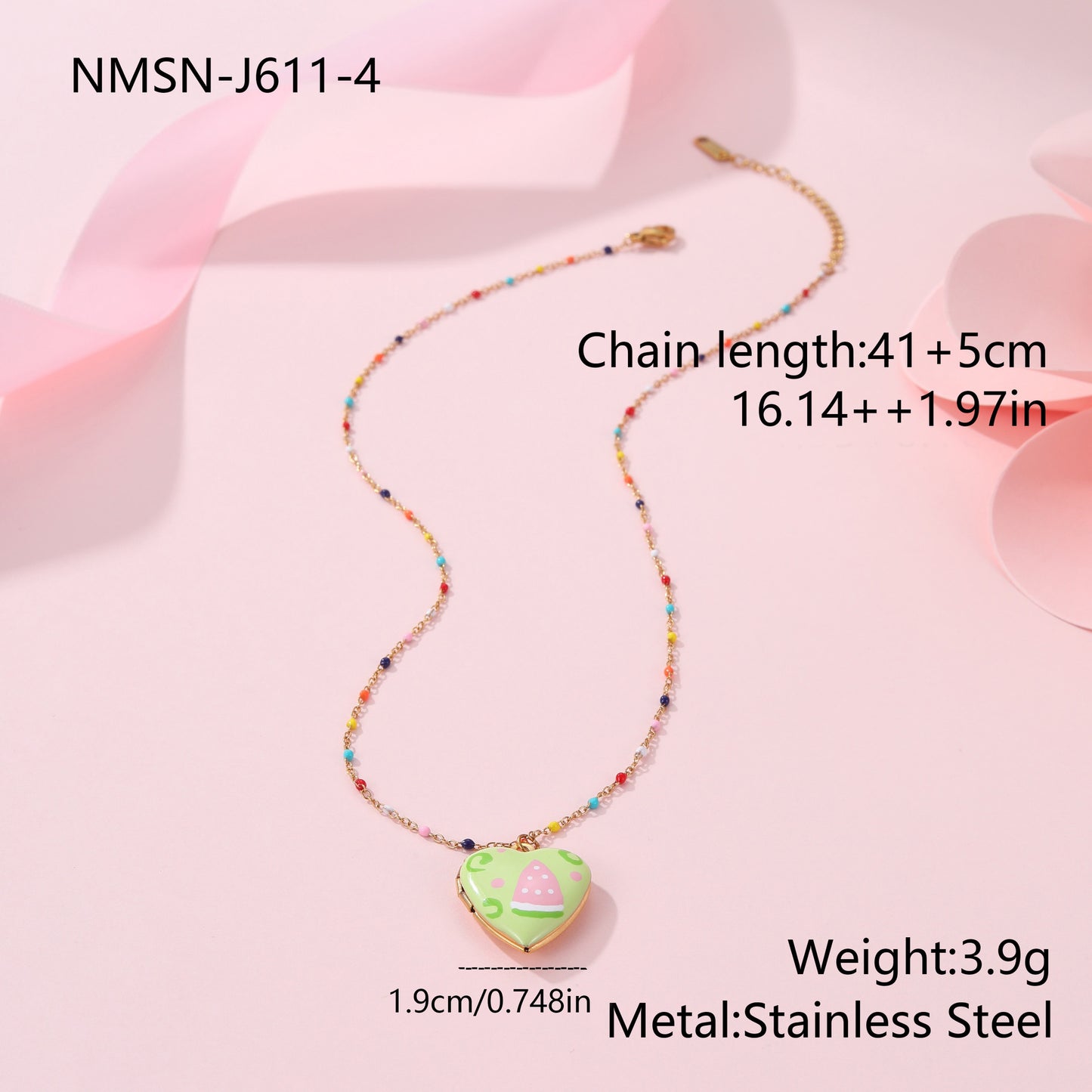 Cute Dopamine-Inspired Heart and Fruit Pendant Necklace in Stainless Steel with Gold Plating, Fashionable Minimalist Jewelry for Women