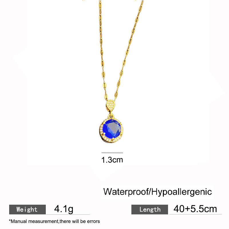 Sweet Elegant Round Geometric Micro-Inlaid Colorful Cubic Zirconia Brass Pendant Titanium Steel Necklace for Women and Men