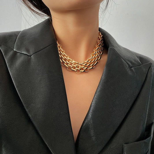 Collana a Catena Grana Curb Minimalista Vintage da Donna in Lega Acciaio Inossidabile Choker