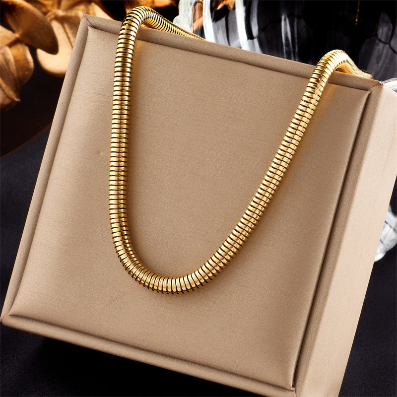 Minimalist Punk Hip Hop Titanium Steel Plated Clavicle Necklace with Chain Design