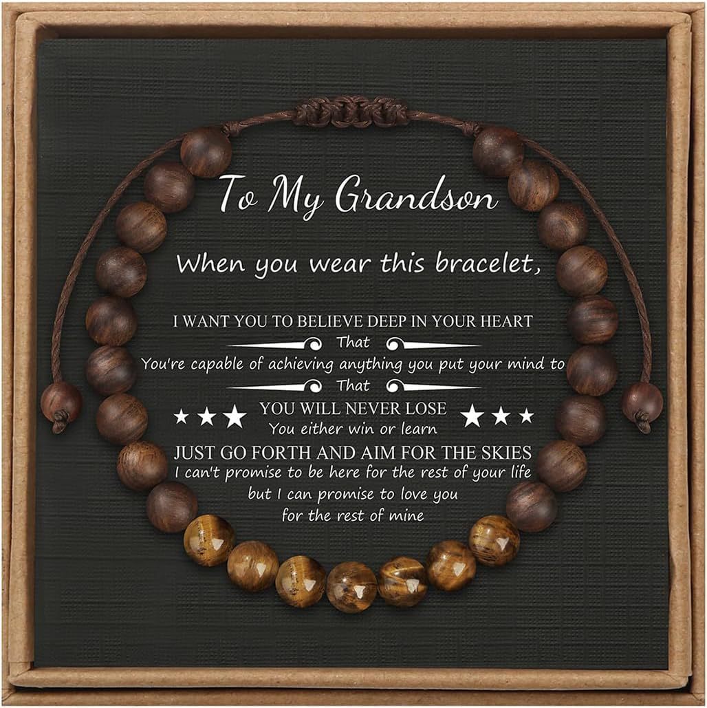 Men's Geometric Tiger's Eye Beaded Bracelet Adjustable Double Layer Handmade Gift