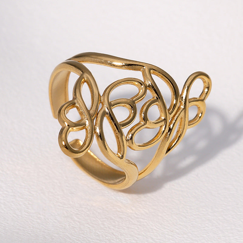 Minimalist Geometric Open Ring 18K Gold Plated Stainless Steel Irregular Hollow Design for Women