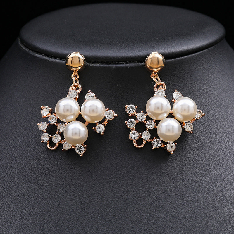 Elegante Juego de Collar Minimalista de Perlas para Mujer con Colgante de Aleación, Cadena O Bañada en Oro, Diseño Floral y de Espiga