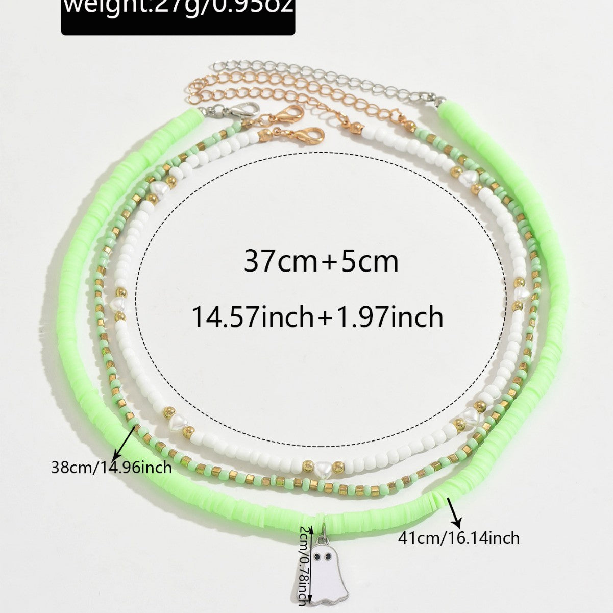 Collar colgante fantasma estilo bohemio con cuentas de arcilla polimérica en cadena regular para mujer