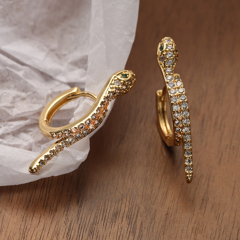 Geometric Hoop Earrings for Women in Copper with Real Gold Plating and Zircon Inlay, Minimalist Retro Luxury Design