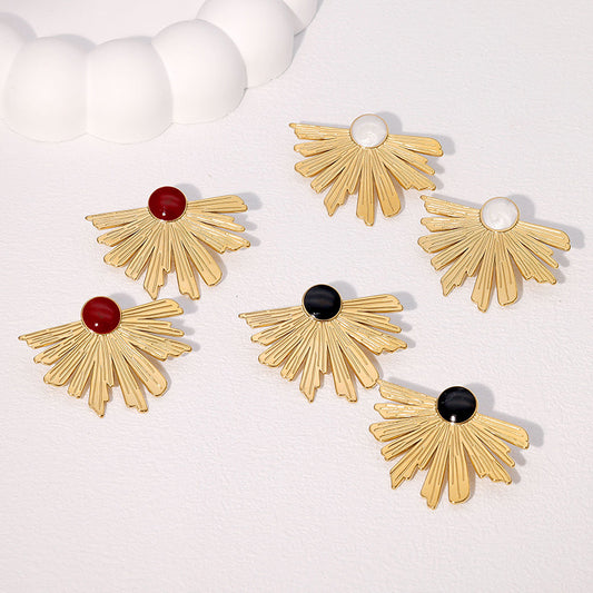 Minimalist Irregular Fan-Shaped Stainless Steel Stud Earrings with Plating Finish for Women