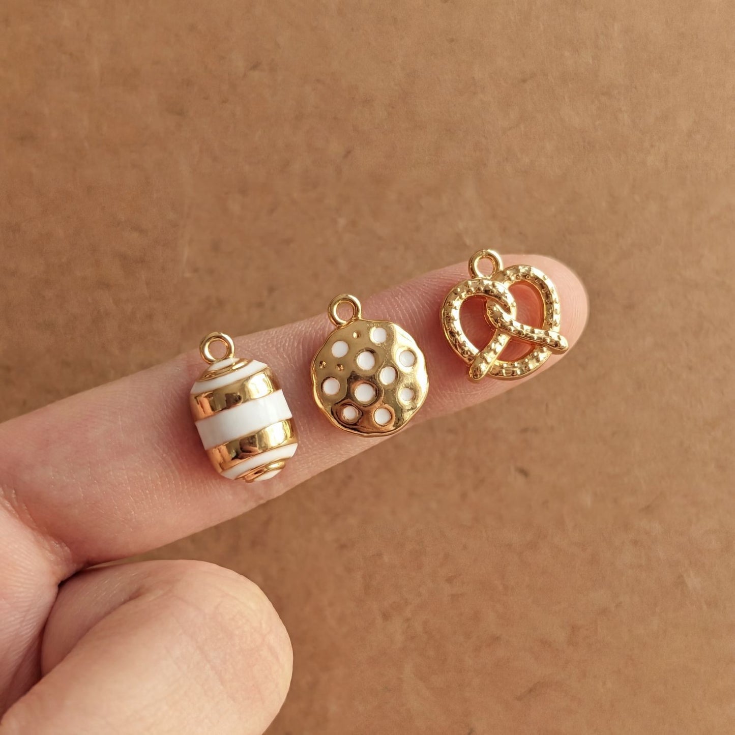 Vintage 18K Gold Plated Stainless Steel Food Series Charm Bar for Women