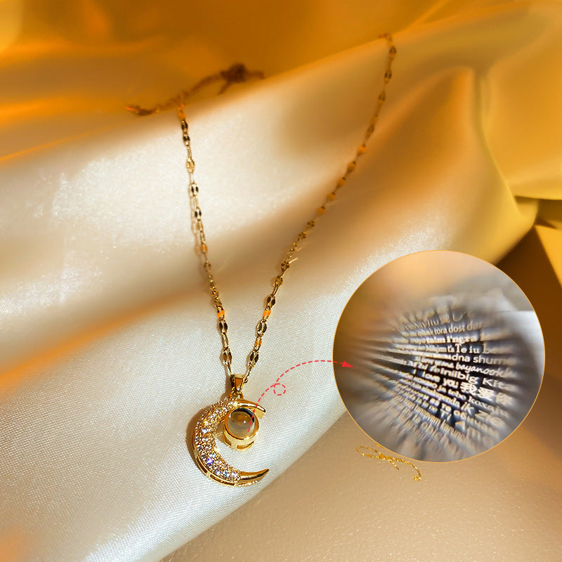 Sweet Minimalist Geometric Moon Pendant Necklace 18K Gold Plated Titanium Steel Lip Chain Unisex Choker