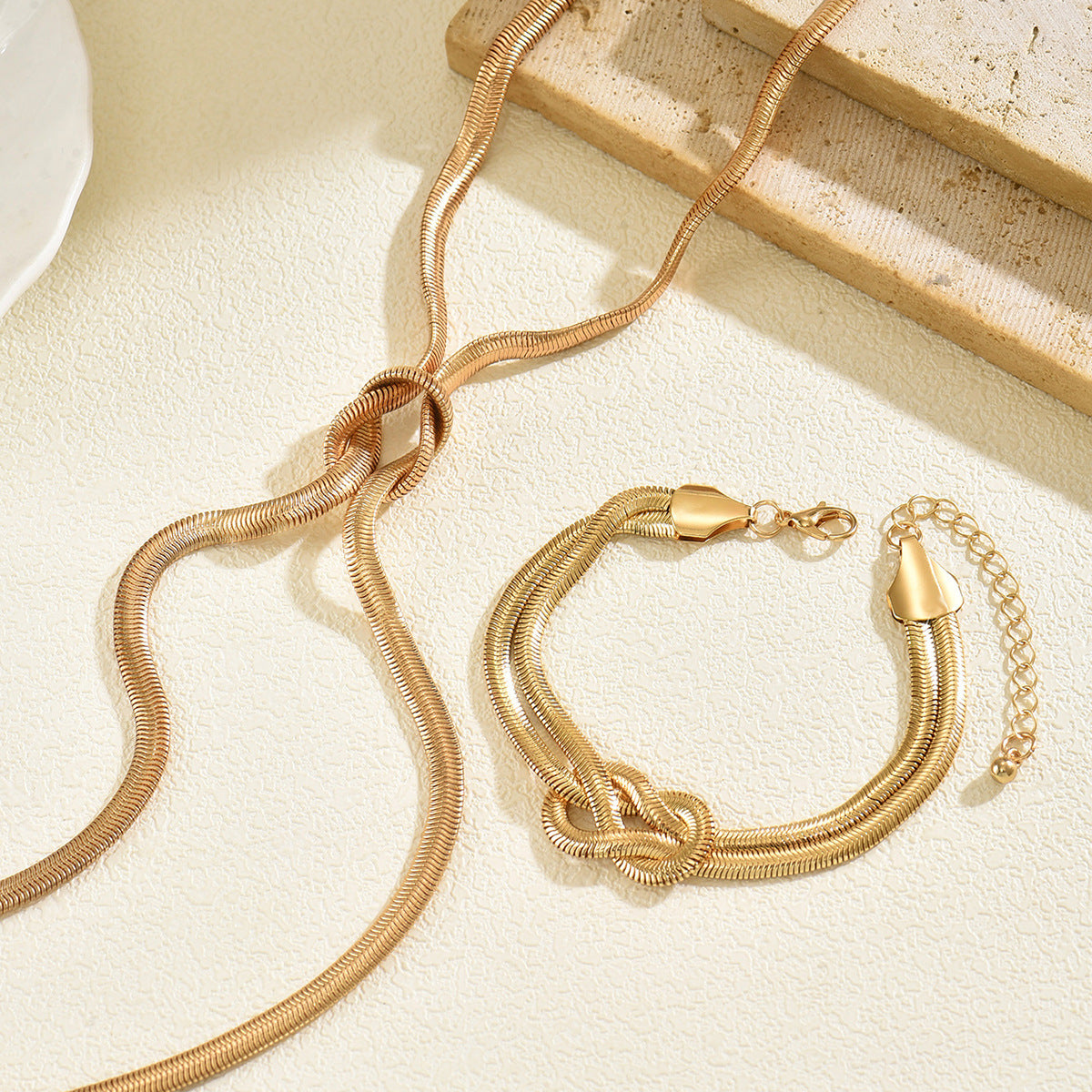 Geometric Line Design Long Necklace and Bracelet Set for Women in Zinc Alloy with Plated Finish