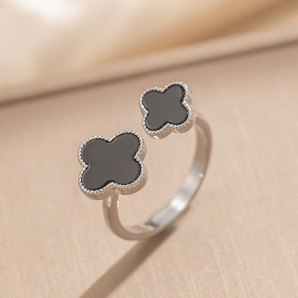 Luxury Minimalist Adjustable Open Ring for Women with Gold-Plated Copper Band and Zircon Stone Accent in Heart and Floral Shape