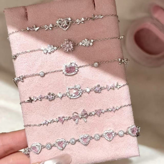 Sweet Elegant Geometric Round Cubic Zirconia Plated Brass Bracelet for Women