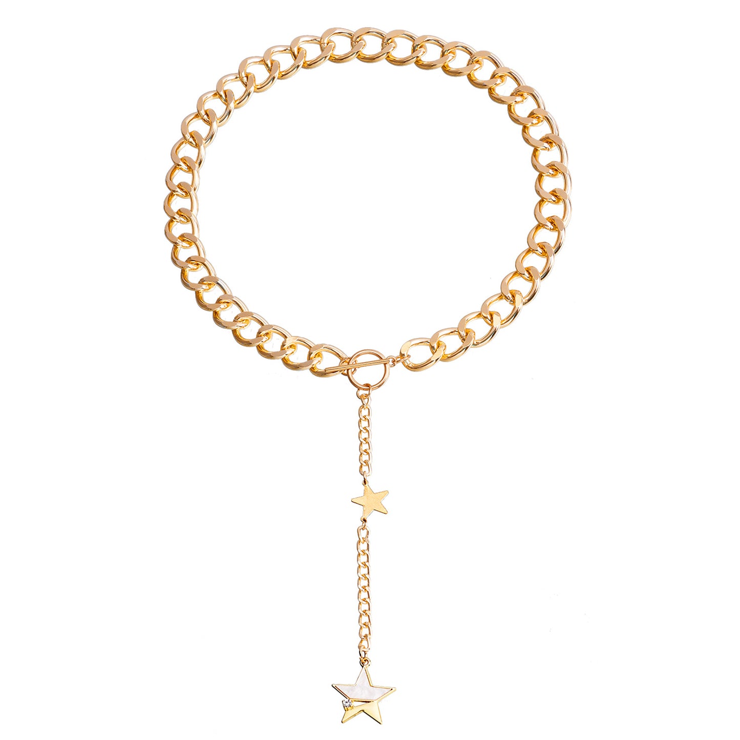 Punk Geometric Star Pendant Necklace for Women with Alloy Chain and Electroplated Finish