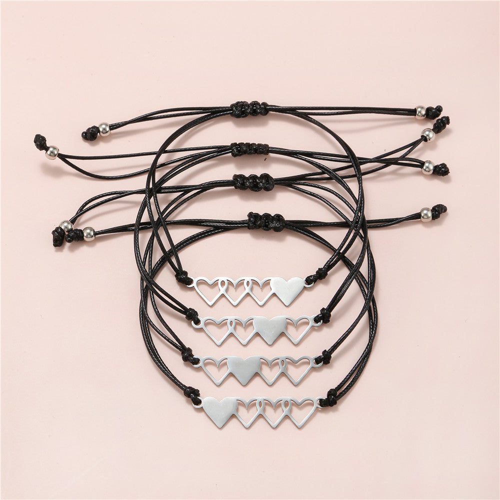 Handmade Woven Heart Titanium Steel Bracelet Set Geometric Stainless Steel Jewelry for Unisex