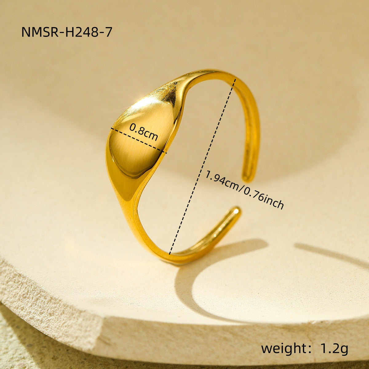 Anillo abierto minimalista geométrico irregular de acero inoxidable chapado en oro de 18 quilates para mujer
