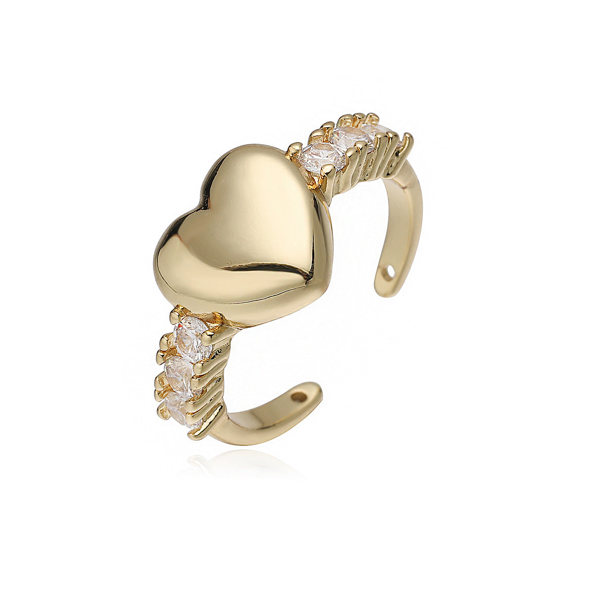 Minimalist 18K Gold Plated Brass Heart Ring with Cubic Zirconia for Women