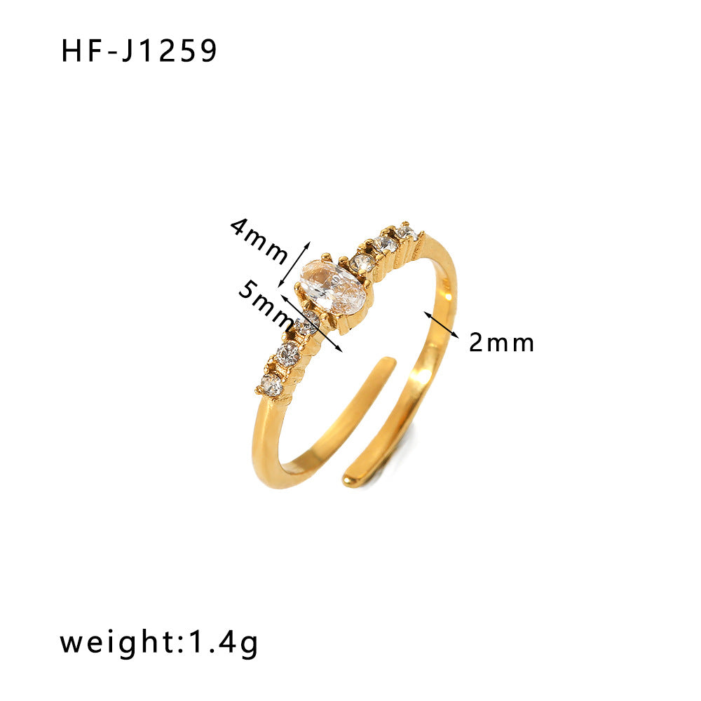 Anello Aperto da Donna in Acciaio al Titanio con Corona Irregolare e Zirconia Incastonata a Forma Geometrica, Stile Ins