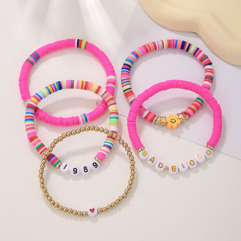 Bohemian Casual Geometric Letter Resin Brass Acrylic Bracelet Set