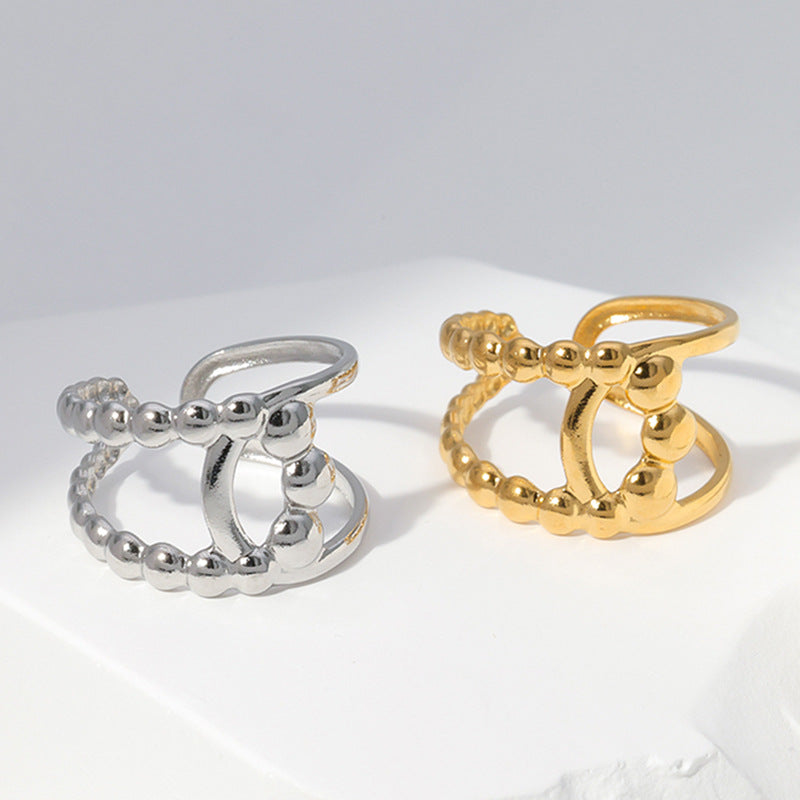 Geometric Polka Dot Gold Plated Titanium Steel Adjustable Ring for Women