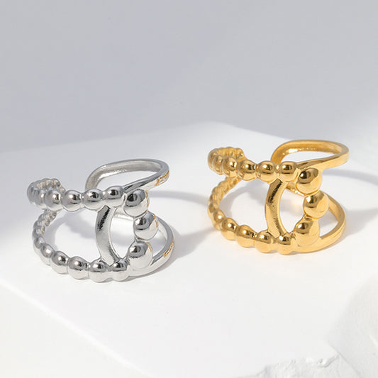 Geometric Polka Dot Gold Plated Titanium Steel Adjustable Ring for Women