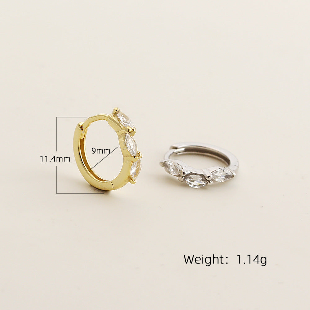 Modernos pendientes trepadores geométricos de plata de ley S925 con circonitas marquesa para mujer